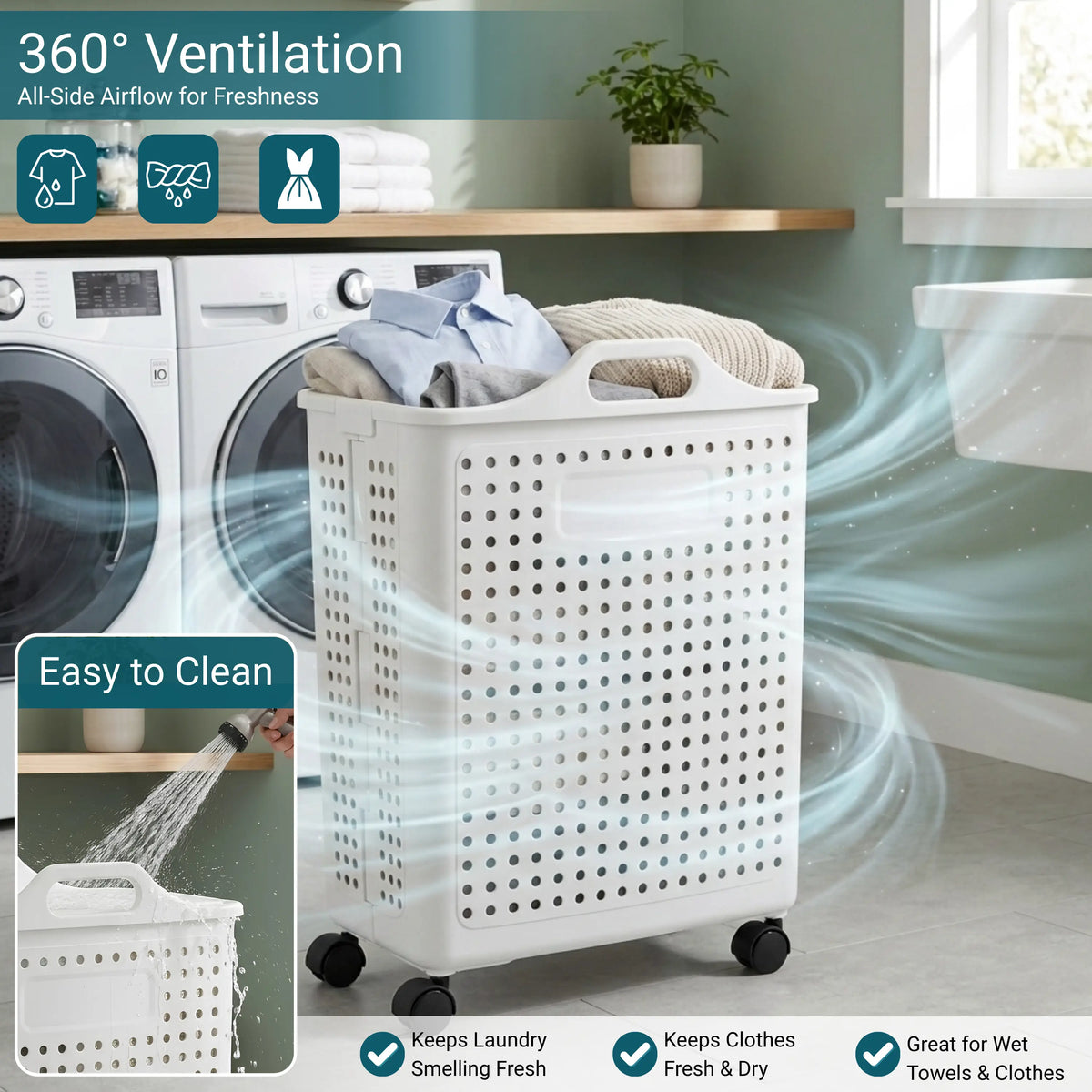 Gloxy 50 L White Laundry Basket (Plastic)