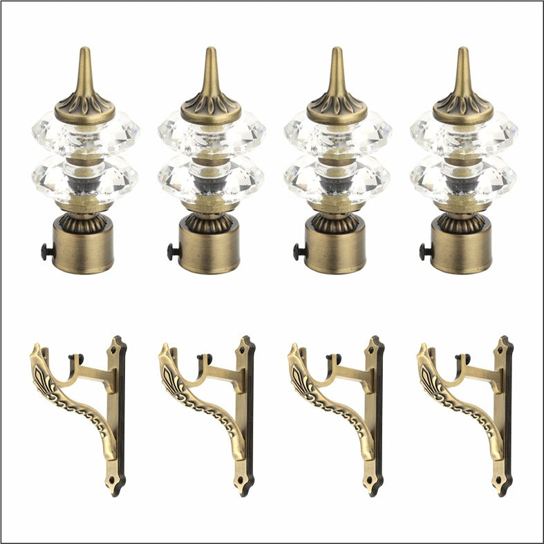 Gloxy Double Diamond Aluminium Curtain Rod Finials with Support– Antique 2 Pair