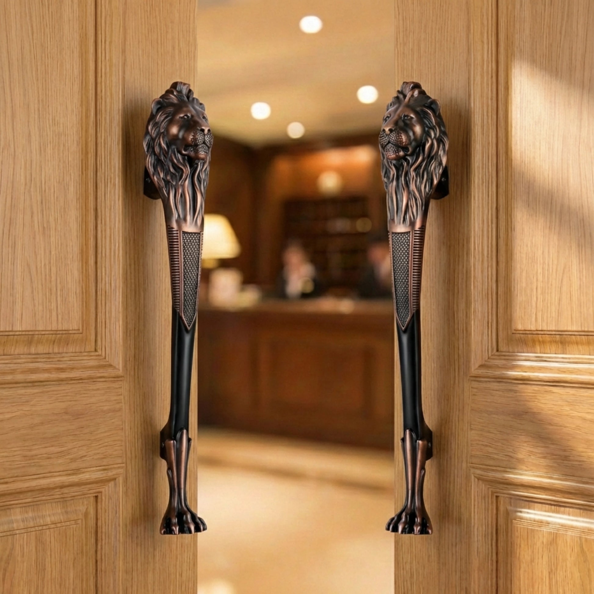 Gloxy Lion Shape Aluminium Antique Main Door Handle 15 Inch -Copper Black