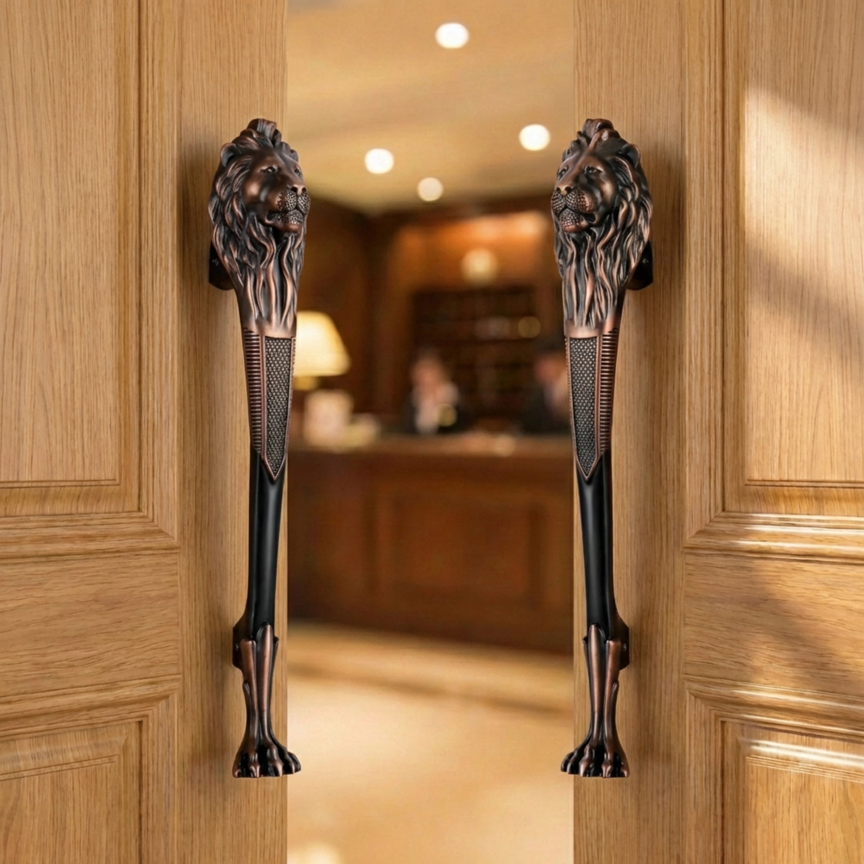 Gloxy Lion Shape Aluminium Antique Main Door Handle 15 Inch -Copper Black