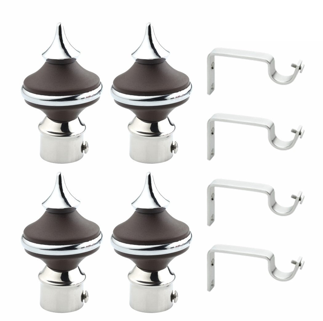 Gloxy Matka Shape Stainless Steel & ABS Curtain Rod Finials with Support– Brown 2 Pair