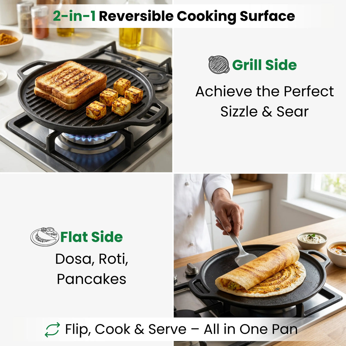 GLOXY Premium Cast Iron 2 in 1 Tawa