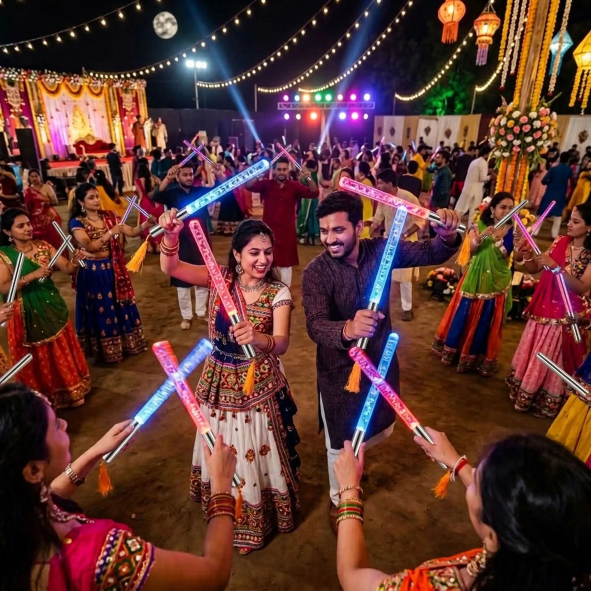 Multi Colour LED Dandiya Sticks for Garba & Navratri – Rechargeable Colour Changing Light Up Dandiya | Silver Colour