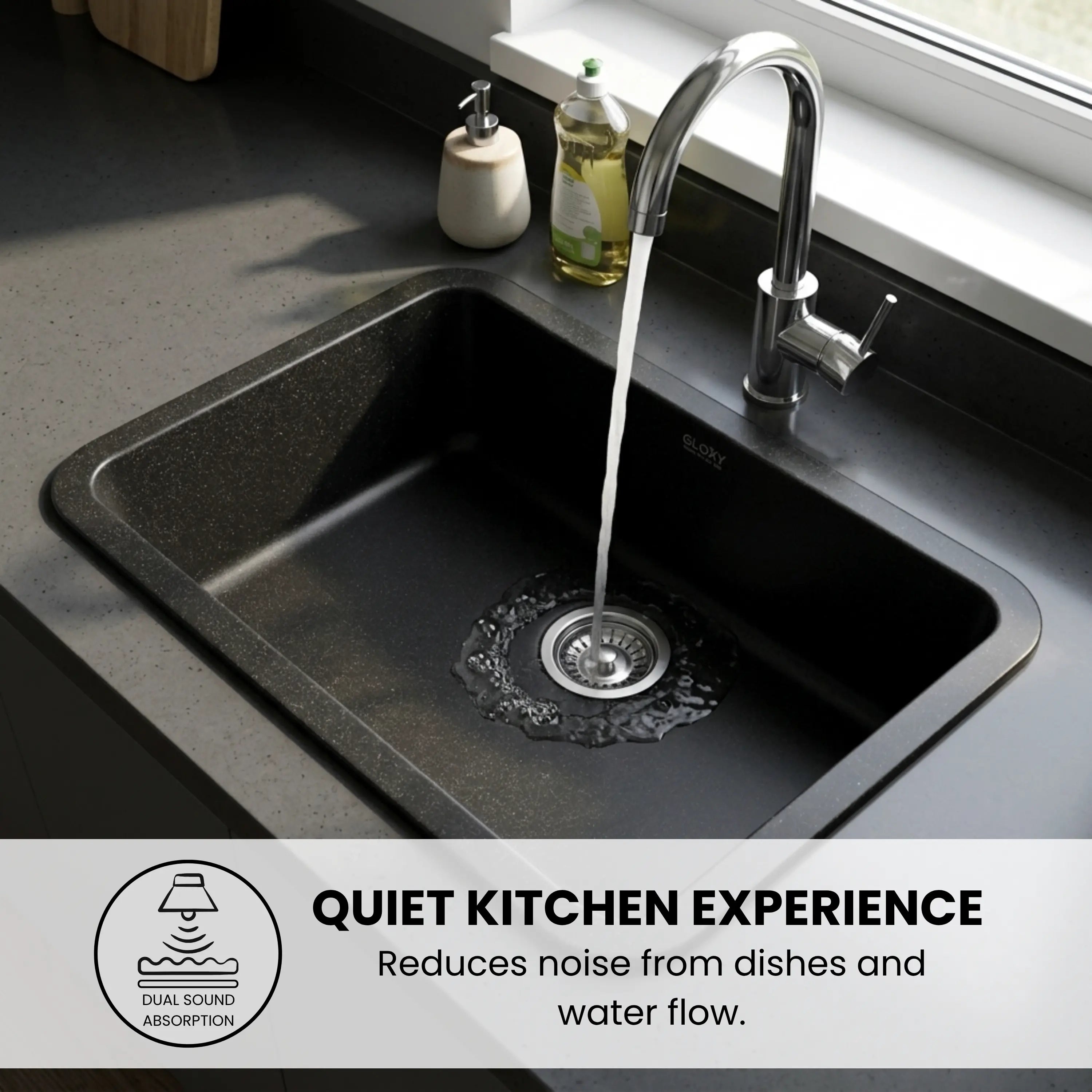 GLOXY Premium Quartz Granite Single Bowl Kitchen Sink 31x19x9 Inches - Matte Black Finish