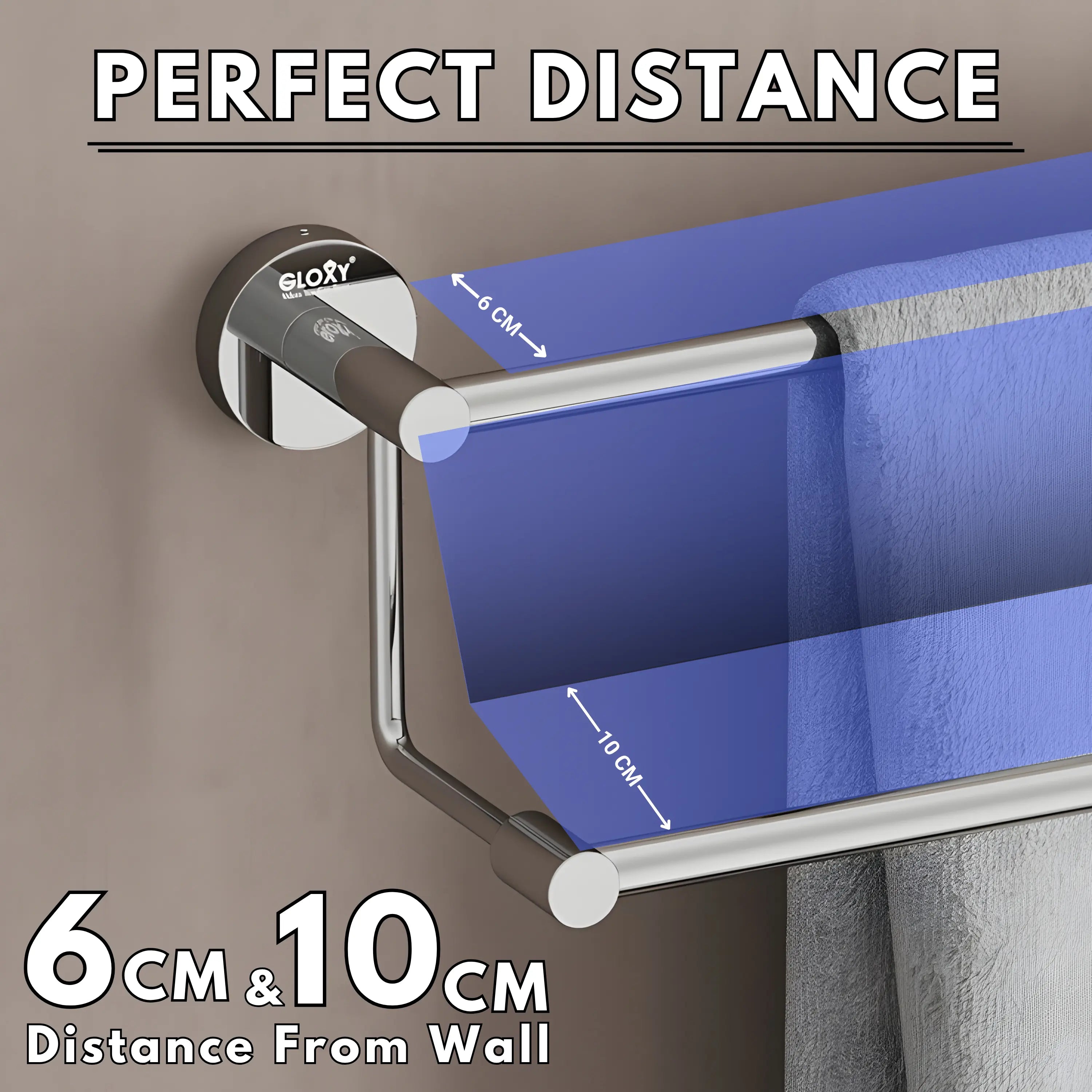 Gloxy Stainless Steel Chrome Finish 2 Layer Towel Rod for Bathroom -24 Inch