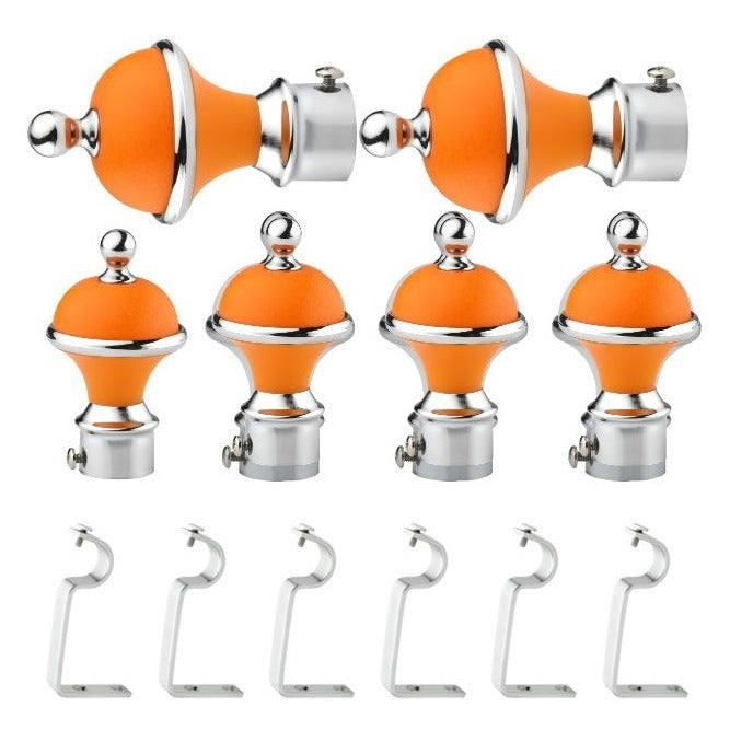 Gloxy Manjira Shape Stainless Steel & ABS Curtain Rod Finials with Support– Orange 3 Pair