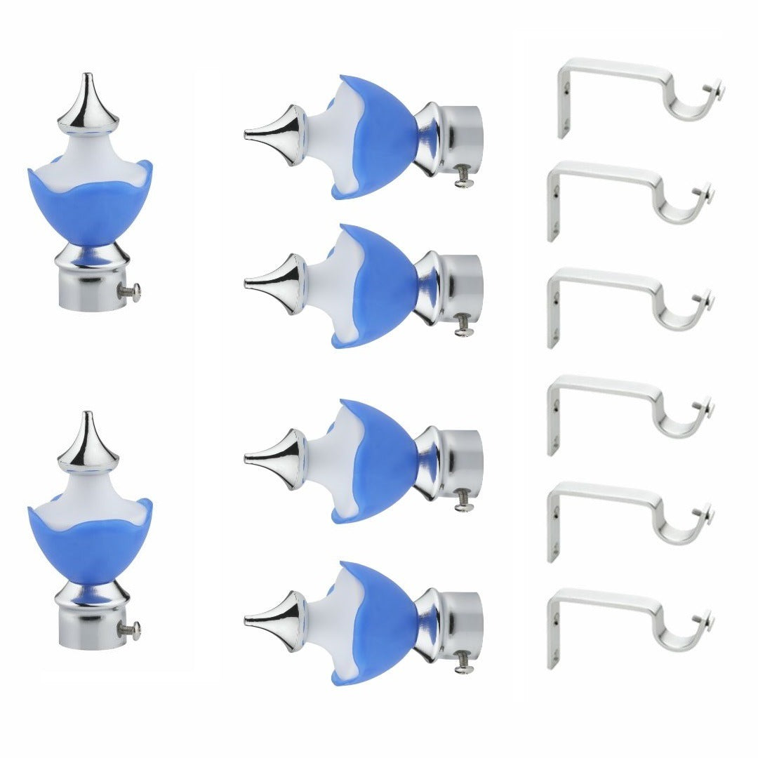 Gloxy Double Colour Stainless Steel & ABS Curtain Rod Finials with Support– Sky Blue 3 Pair