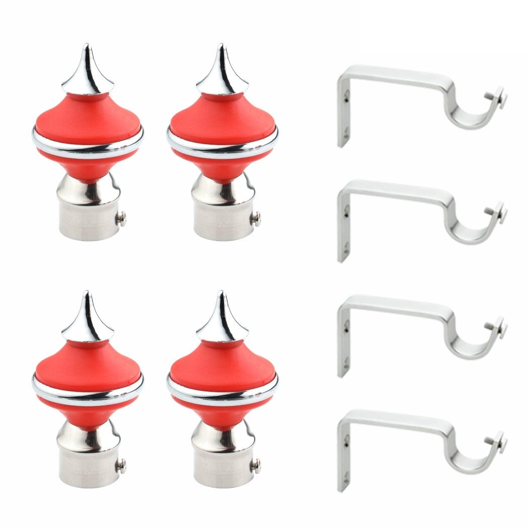 Gloxy Matka Shape Stainless Steel & ABS Curtain Rod Finials with Support– Red 2 Pair