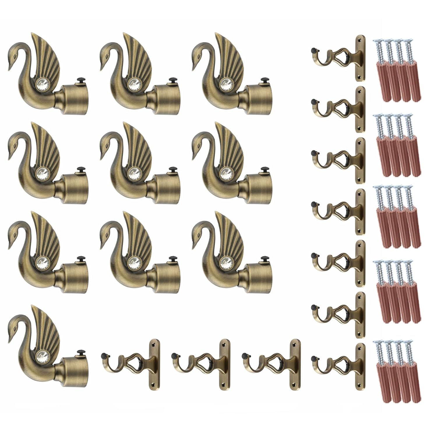 GLOXY Swan Bird Aluminium Curtain Brackets - Elegant Curtain Rod Holder with Curtain Rod End Cap - Stylish Curtain Knobs & Double Support Fittings - Parda Stand for Window & Doo