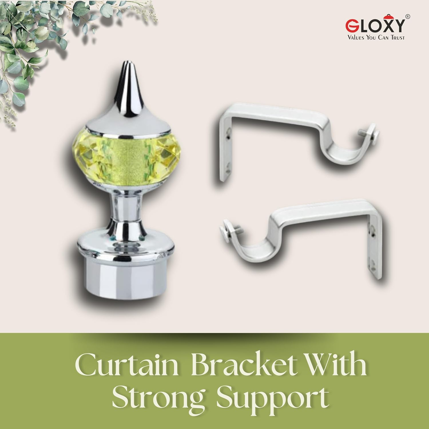 Single Diamond Aluminium Curtain Bracket with Support(Silver Mix Yellow)-by GLOXY®