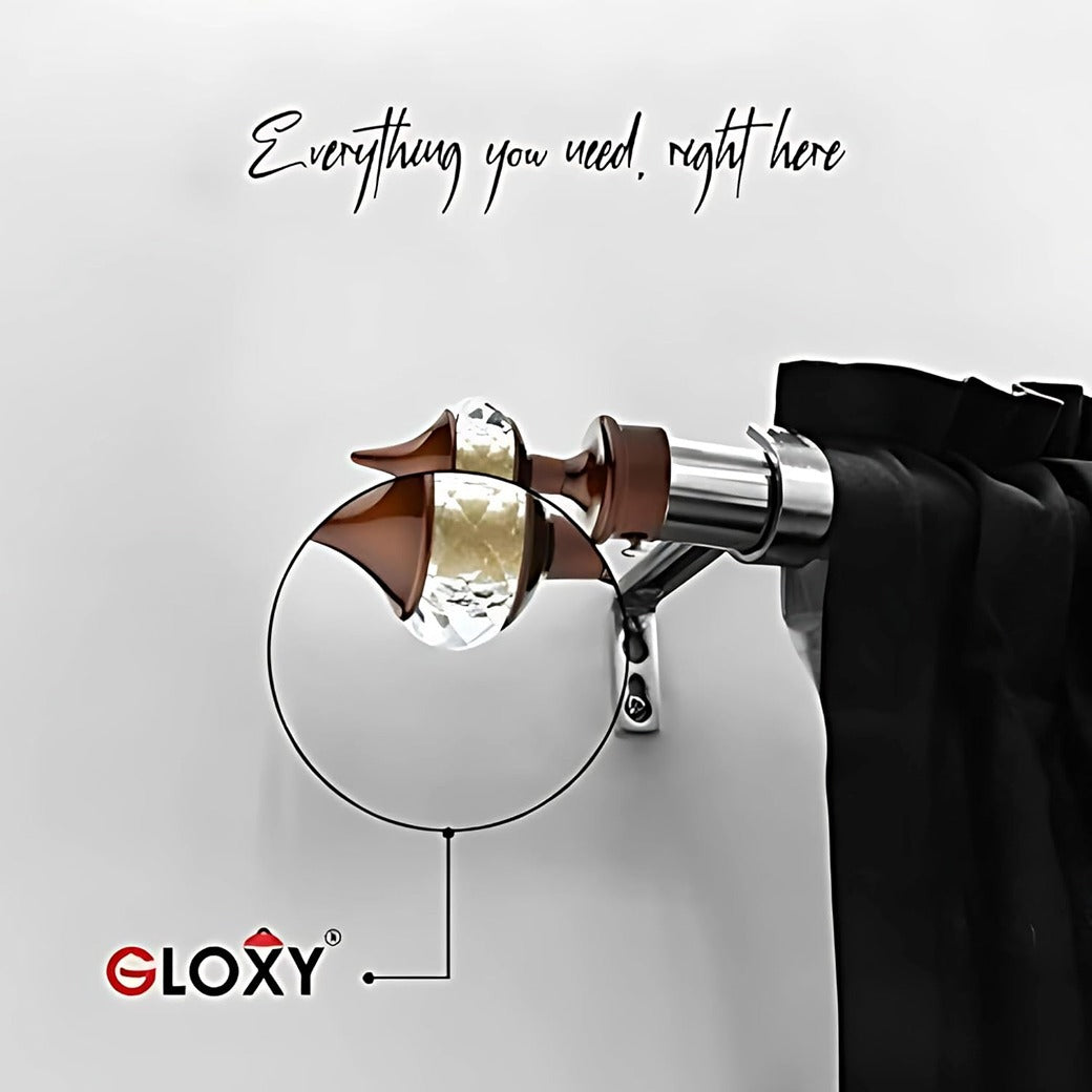 Gloxy Single Diamond Aluminium Curtain Rod Finials with Support– Coffee
