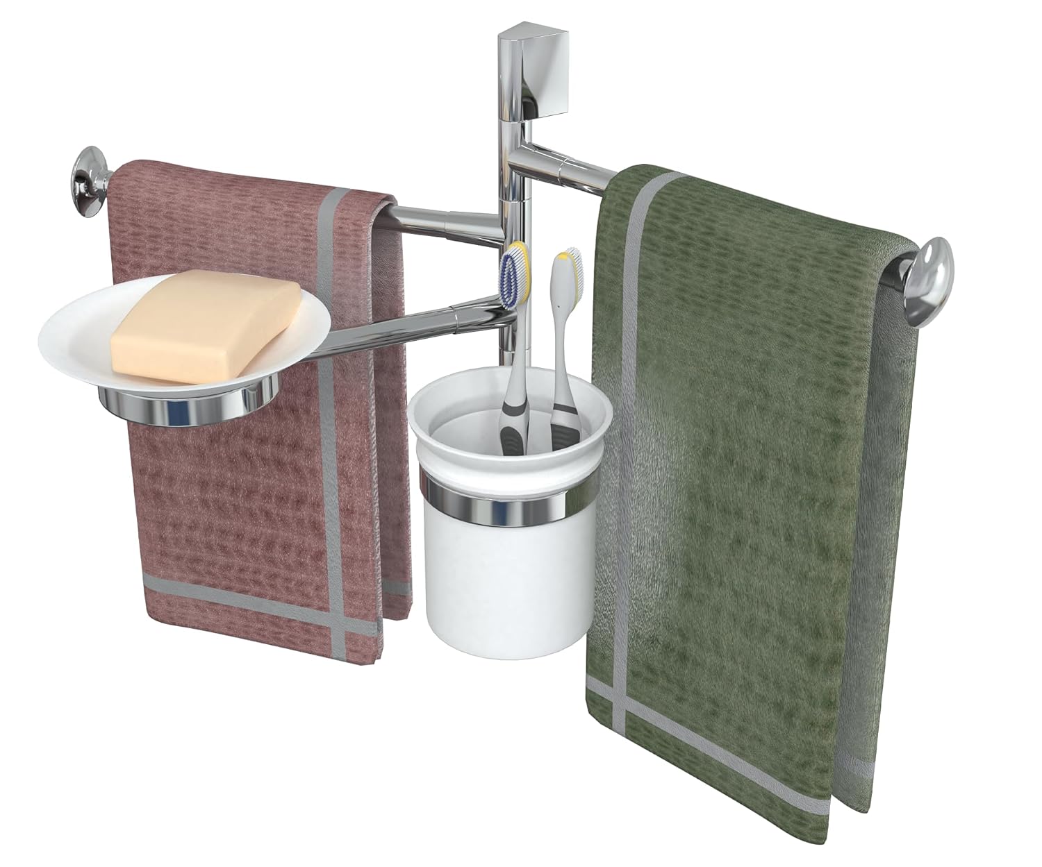 Gloxy Wall Mount Stainless Steel Chrome Finsih Adjustable Napkin Holder Arm With Tumbler Holder And Soap Dish