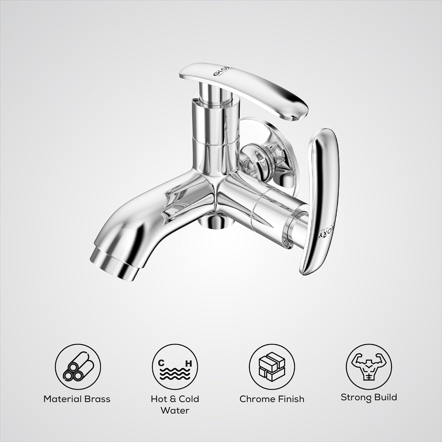 GLOXY 2 in 1 Chrome Finished Bib Cock Taps with Dual Jet+ Lever & Flenge - Perfect Compatible for Washing Machines, Bathroom Toilet Areas, Gardens & Kitchen Sinks - 10 Years Warrenty