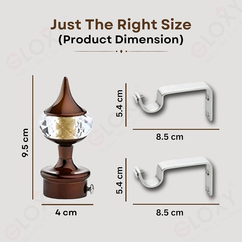 Gloxy Single Diamond Aluminium Curtain Rod Finials with Support– Coffee