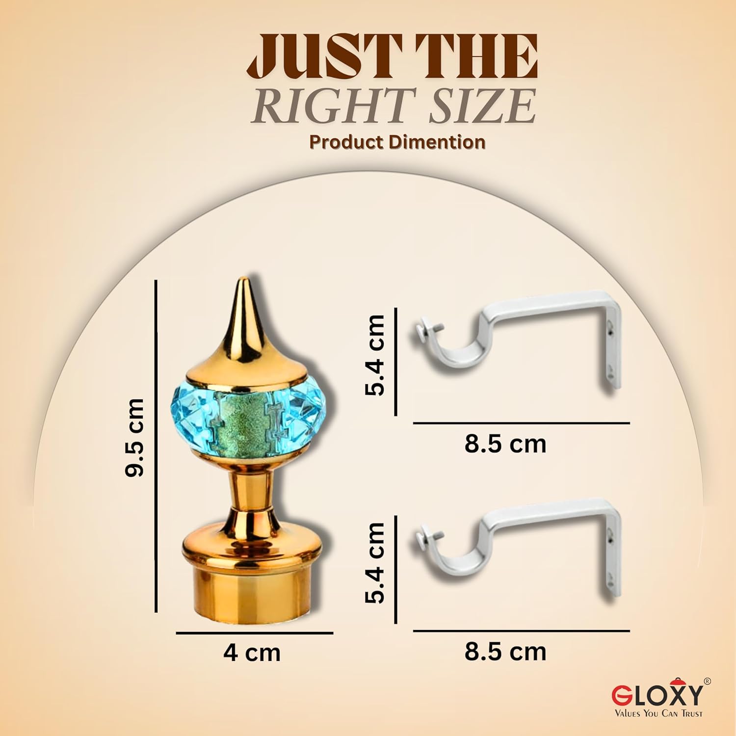 Single Diamond Aluminium Curtain Bracket with Support(Gold Mix Sky Blue)-by GLOXY®