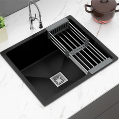 Gloxy Stainless Steel Handmade Exclusive Single Bowl Kitchen Sink/Quartz Sink For Kitchen/Non-Fading With Uv Protection/Undermount/Topmount (Black, 21x18)