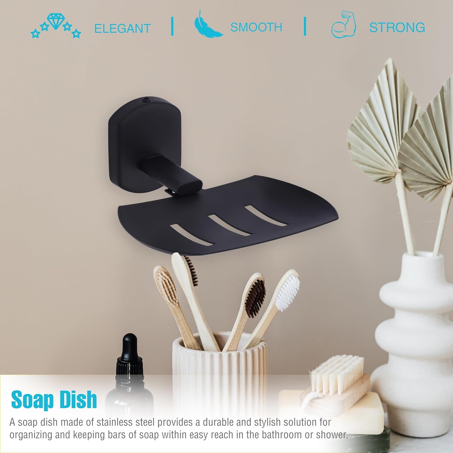 Gloxy Squar Shape Stainless Steel 202 Grade Black Matt Finish Single Soap Holder