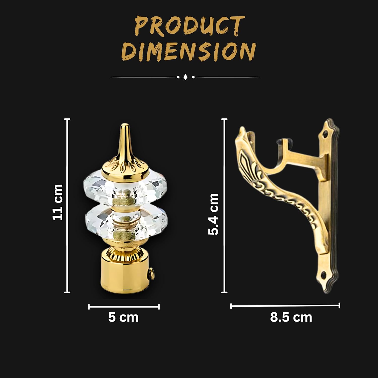Double Diamond Aluminium Curtain Bracket with Support(Gold)-by GLOXY®
