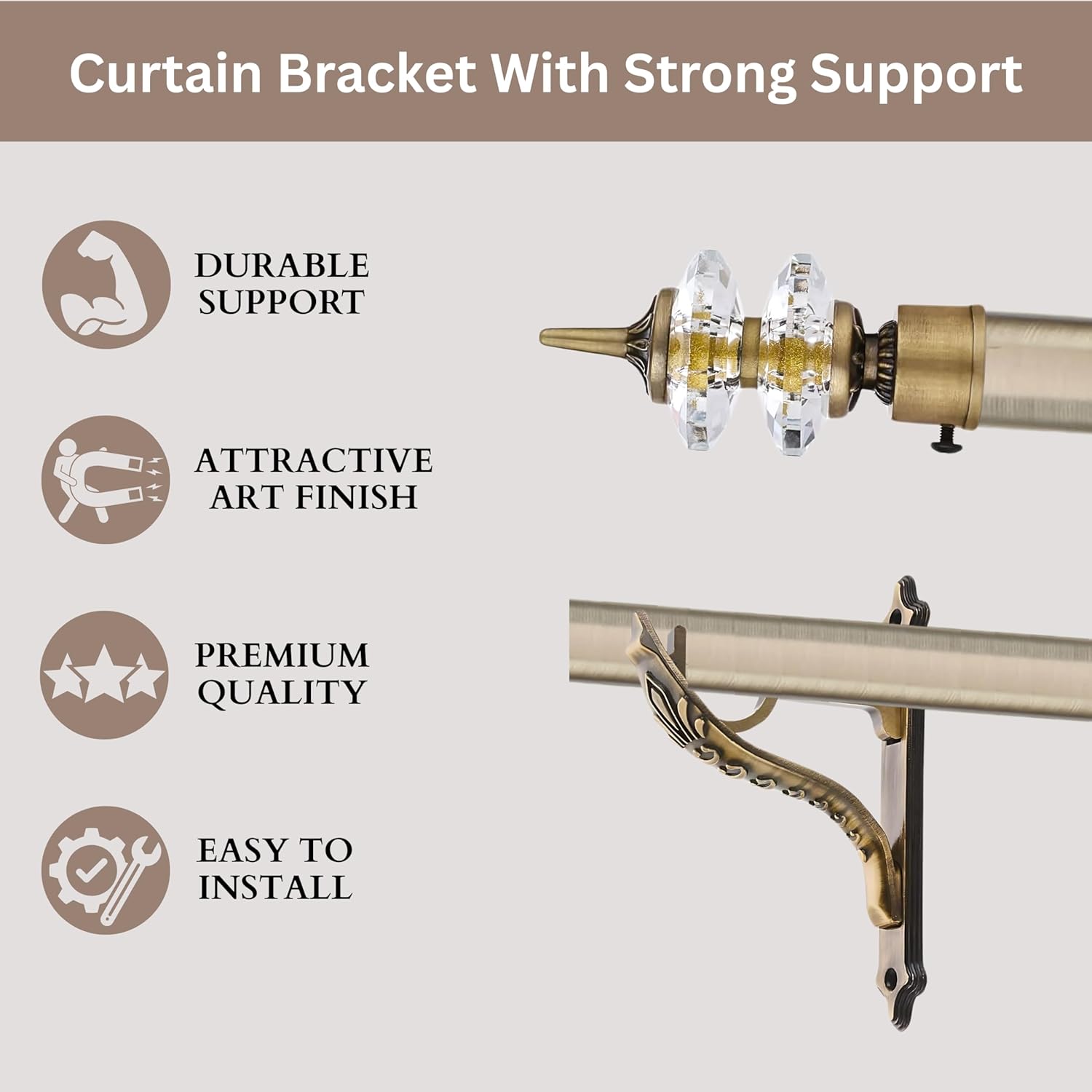 Double Diamond Aluminium Curtain Bracket with Jagguar Support(Antique)-by GLOXY®