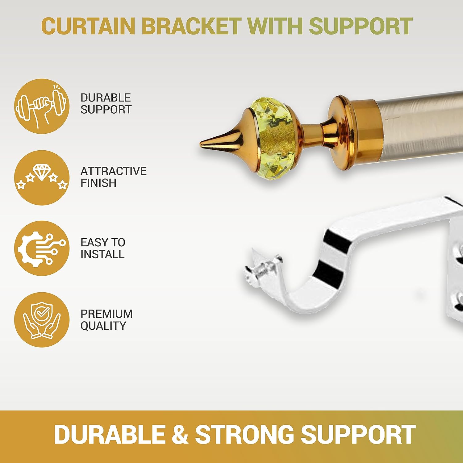 Single Diamond Aluminium Curtain Bracket with Support(Gold Mix Yellow)-by GLOXY®