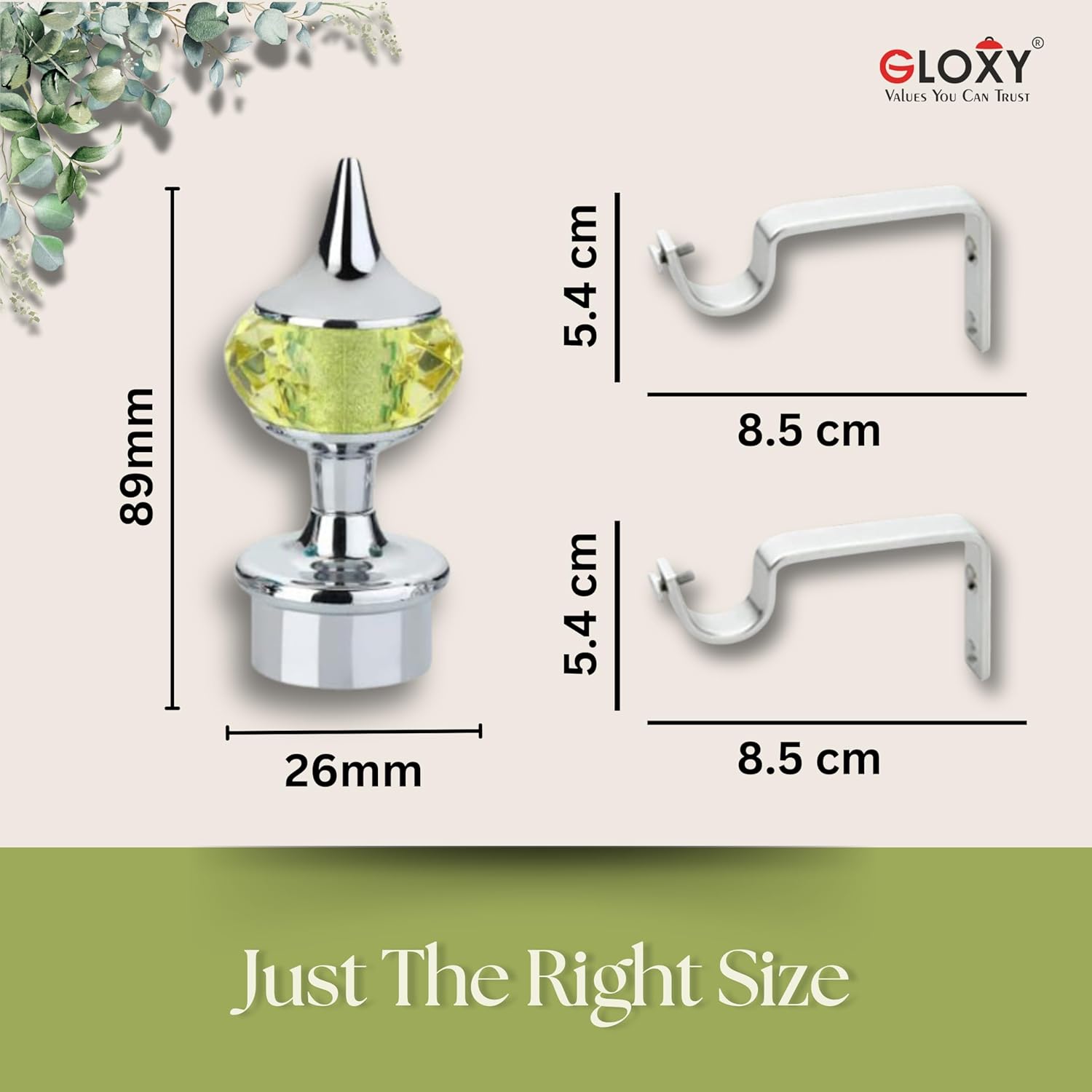 Single Diamond Aluminium Curtain Bracket with Support(Silver Mix Yellow)-by GLOXY®