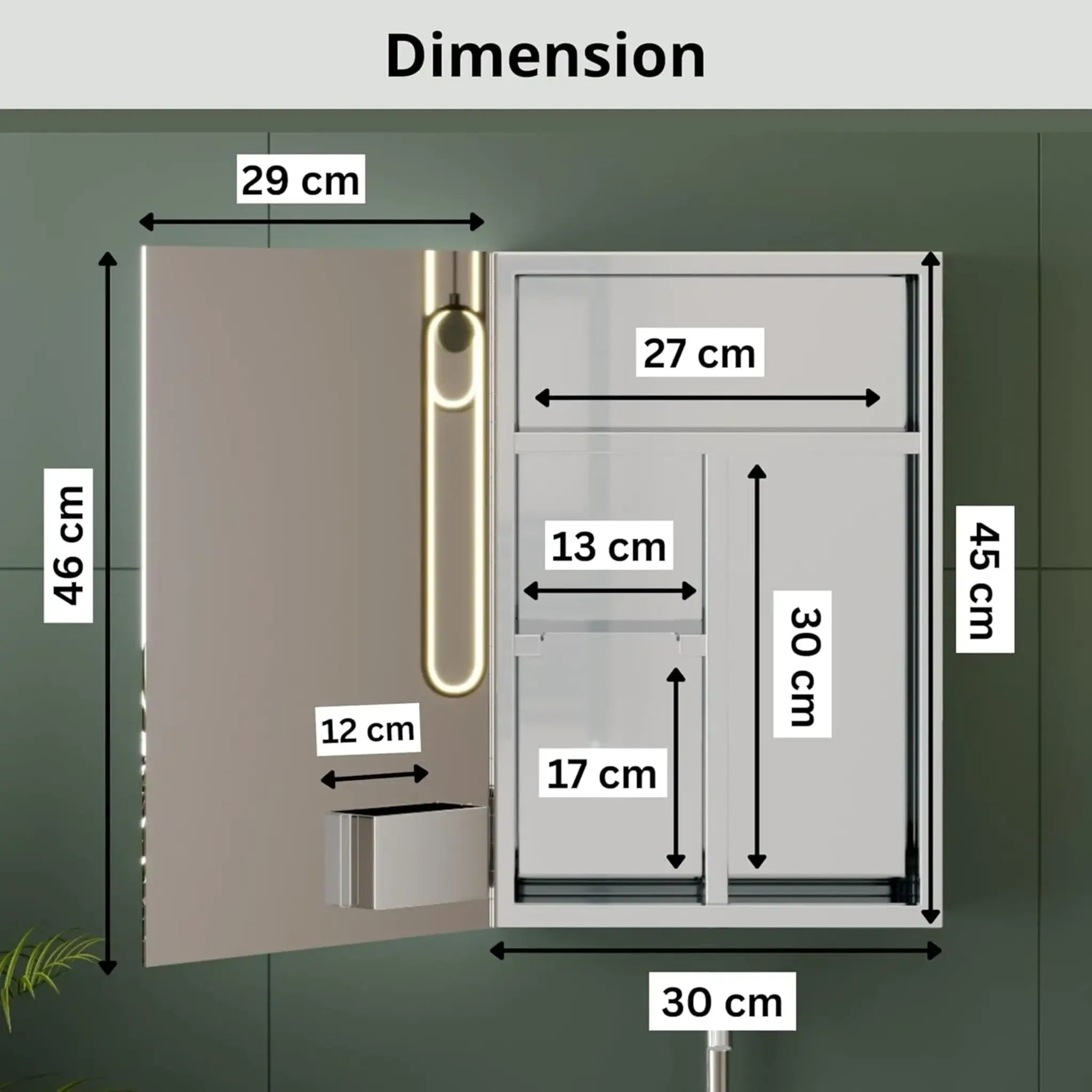 GLOXY Stainless Steel 202 Cabinet for Bathroom Cabinet for Wall - Bathroom Mirror with Storage for Saloon, Hospitals, Schools Etc.. (12 x 18 in, Chrome)