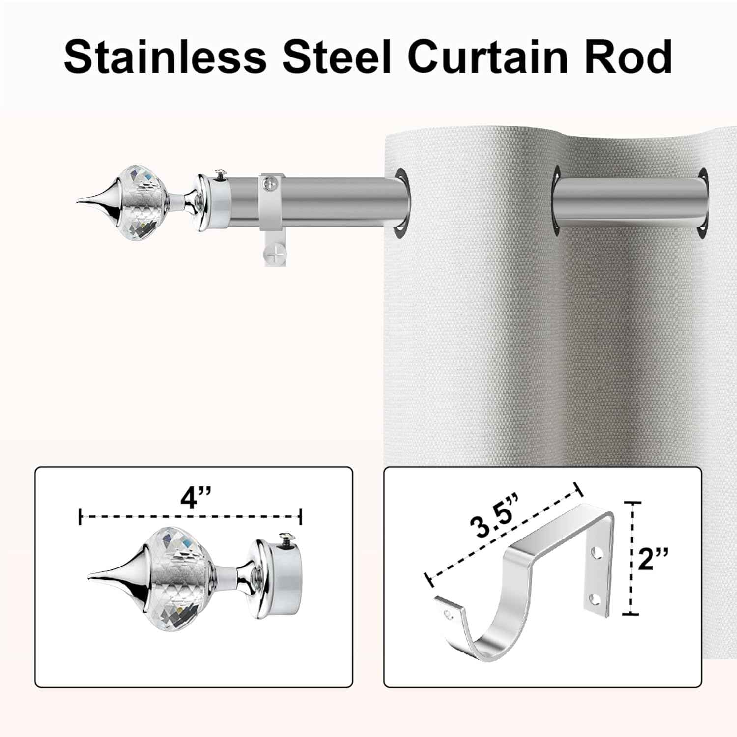 GLOXY Stainless Steel Adjustable 1 Inch Curtain Rod Pipe - Curtain Rod with Curtain Brackets - Chrome Finish Extendable Curtain Rod - Curtain Rods for Home & Office's Windows Curtain
