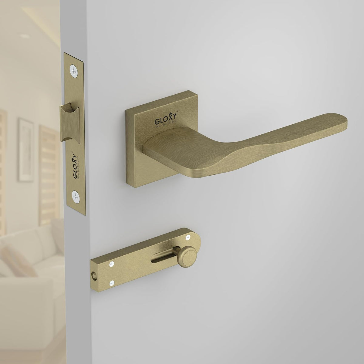 GLOXY Brass Door Lock for Balcony Store Room Door Lock, Mortise Keyless Handle Set with Brass Baby Latch for Home,Office,Hotel | Antique Finish (2 Years Warranty, Pack of 1)
