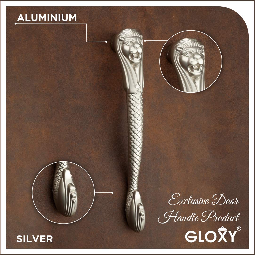GLOXY ENTERPRISE Aluminium 11.5 Inch Lion Shape Curved Door Handles for Main Door Handle Decorative Pull-Push Handle for Home/Office for Wooden and Glass Door Handle -Silver Finish