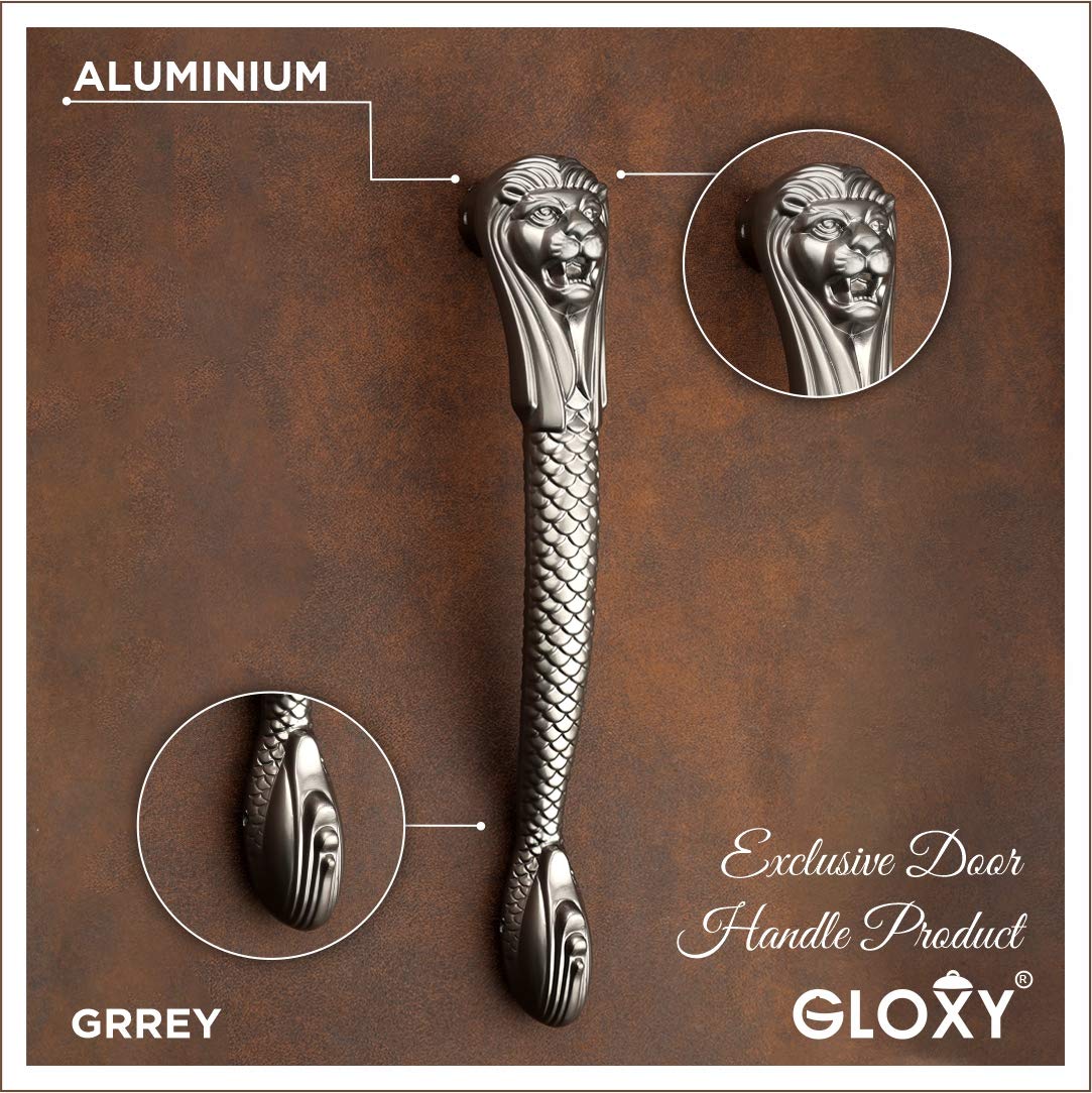 GLOXY ENTERPRISE Aluminium 11.5 Inch Lion Shape Curved Door Handles for Main Door Handle Decorative Pull-Push Handle for Home/Office for Wooden and Glass Door Handle -Grey Finish
