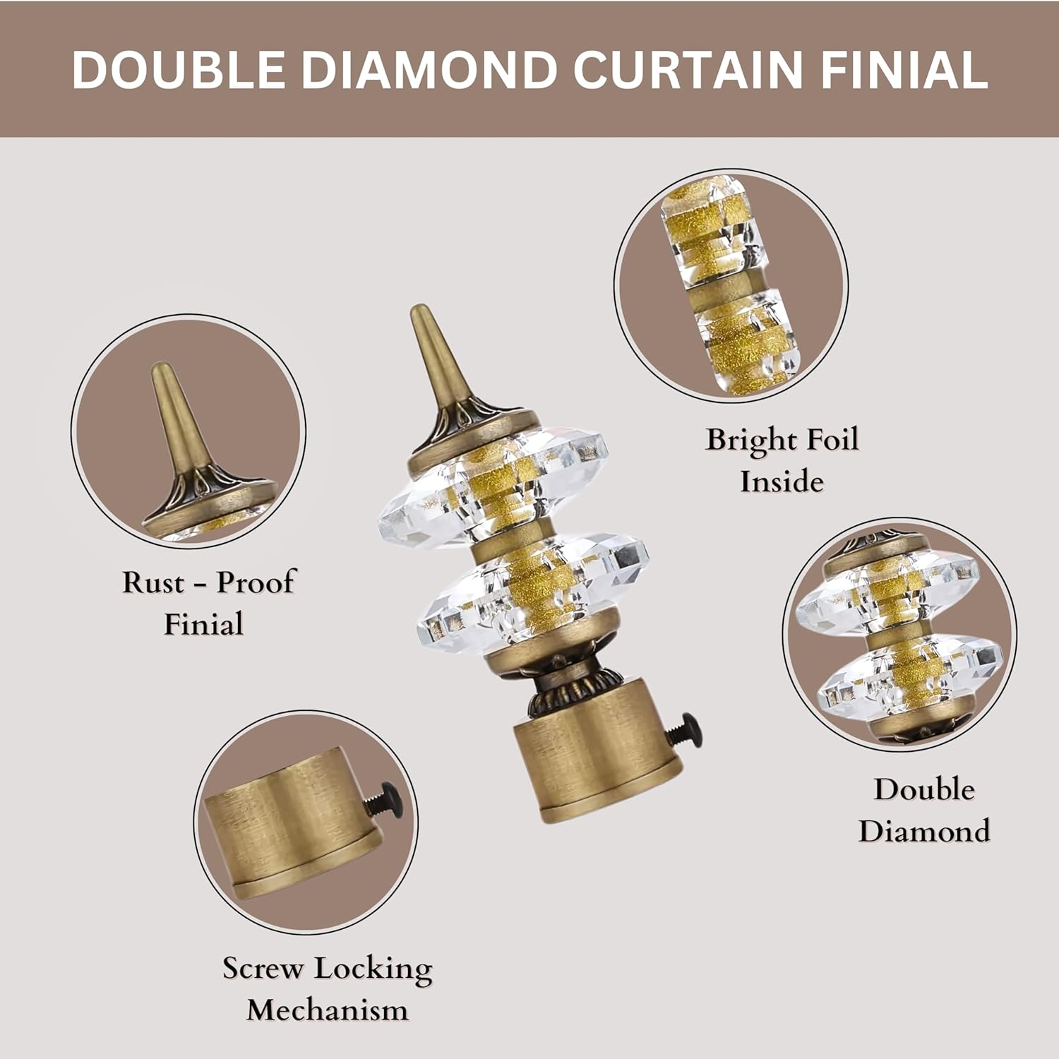 Double Diamond Aluminium Curtain Bracket with Jagguar Support(Antique)-by GLOXY®