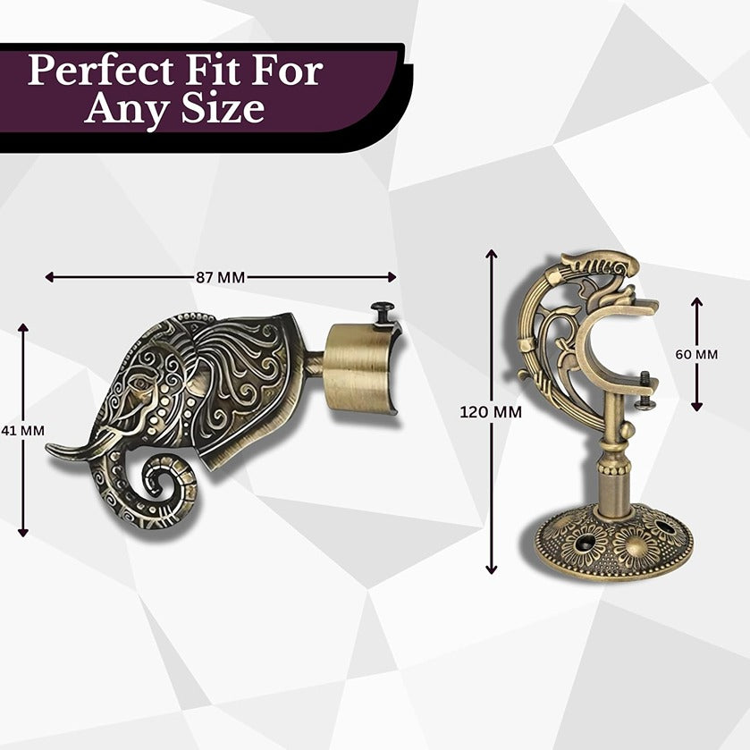 Gloxy Rajwada Royal Aluminium Curtain Rod Finials with Support– Antique
