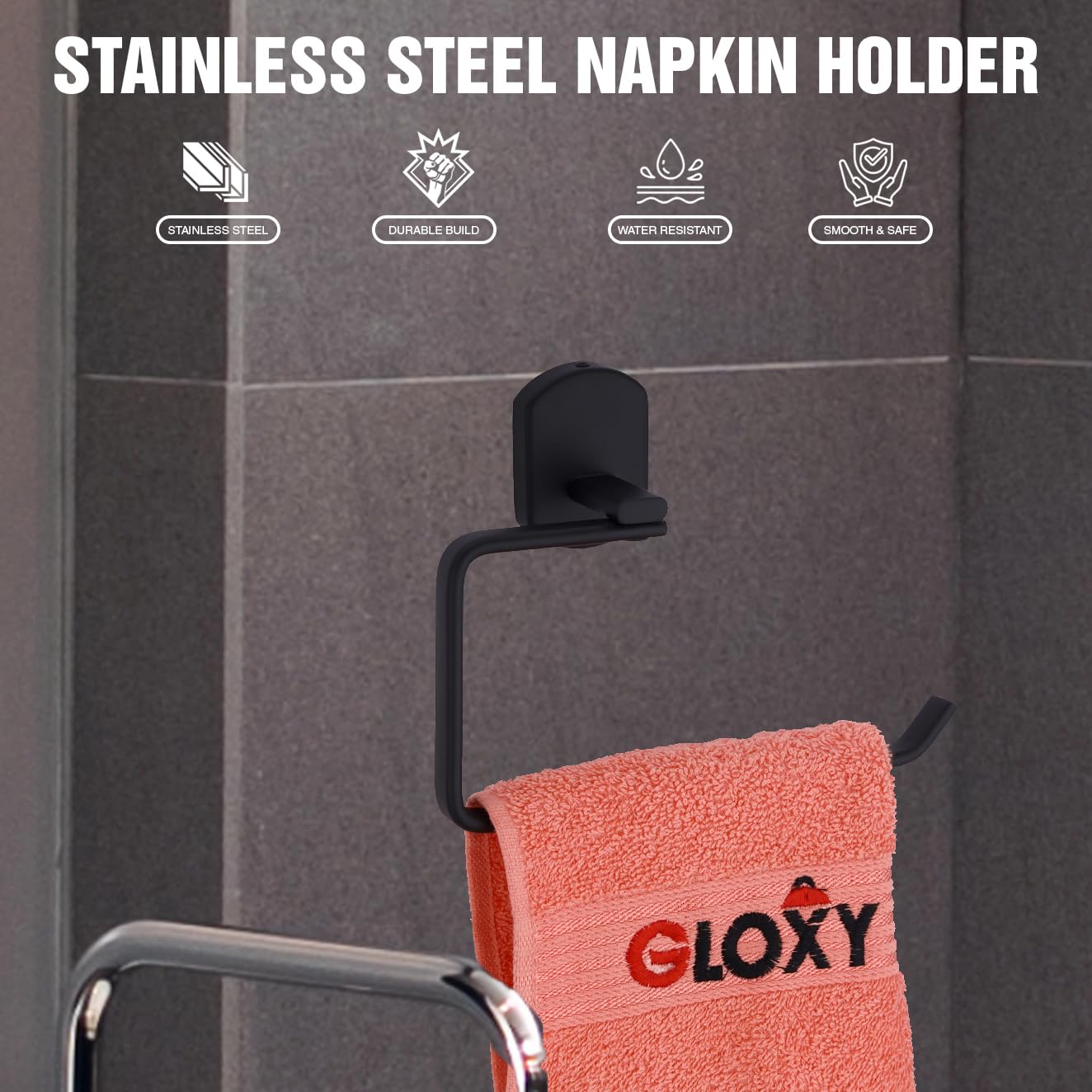 Gloxy Curve Shape Stainless Steel Mat Black Finsih Napkin Ring