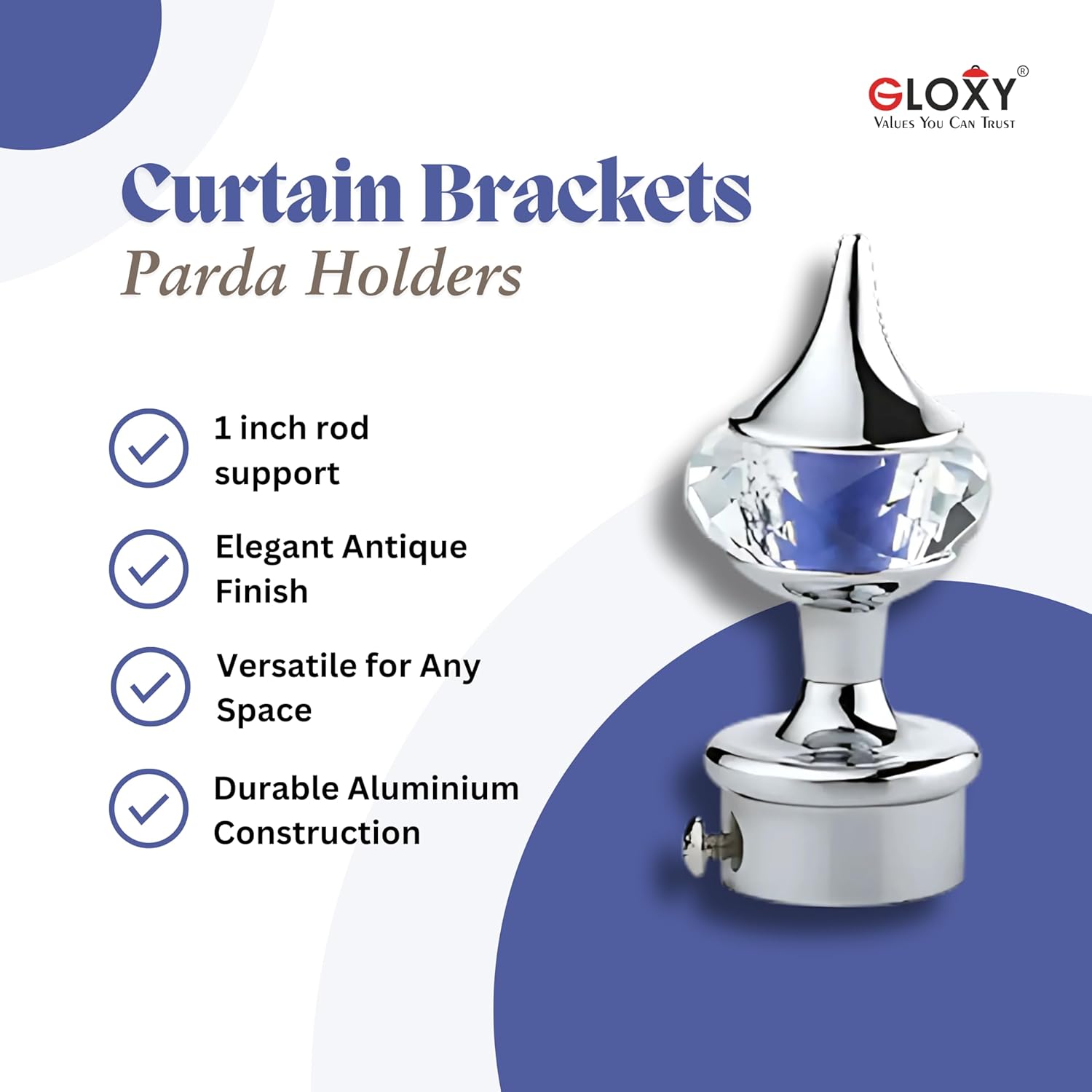 Single Diamond Aluminium Curtain Bracket with L Support(Blue)-by GLOXY®