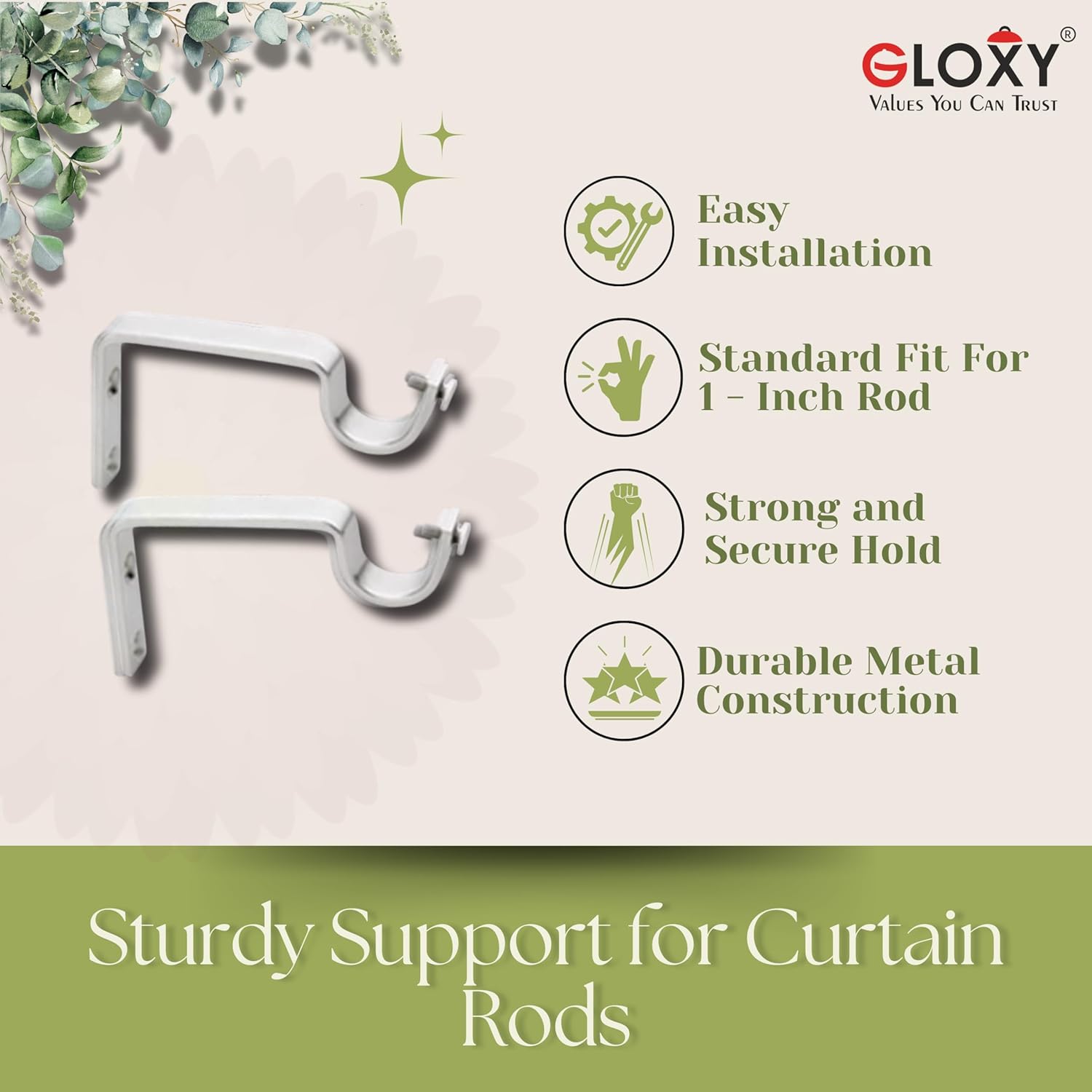 Single Diamond Aluminium Curtain Bracket with Support(Silver Mix Yellow)-by GLOXY®