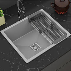 Gloxy Stainless Steel Handmade Exclusive Single Bowl Kitchen Sink/Quartz Sink For Kitchen/Non-Fading With Uv Protection/Undermount/Topmount (Gray, 21x18)