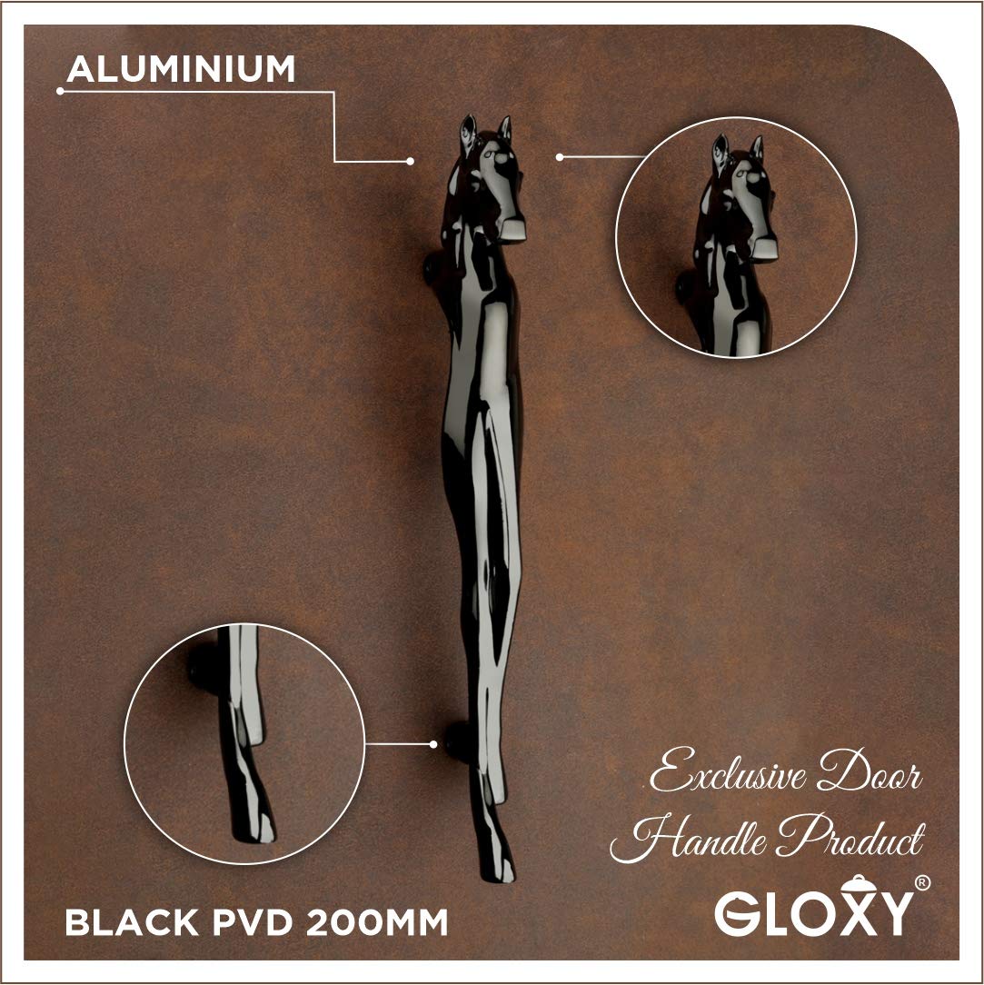GLOXY ENTERPRISE Horse Shape Door Handles for Main Door Handle Decorative Wooden & Glass Door, Push Pull Handles for All The Doors of Houses, Offices, Hotels -Black Finish