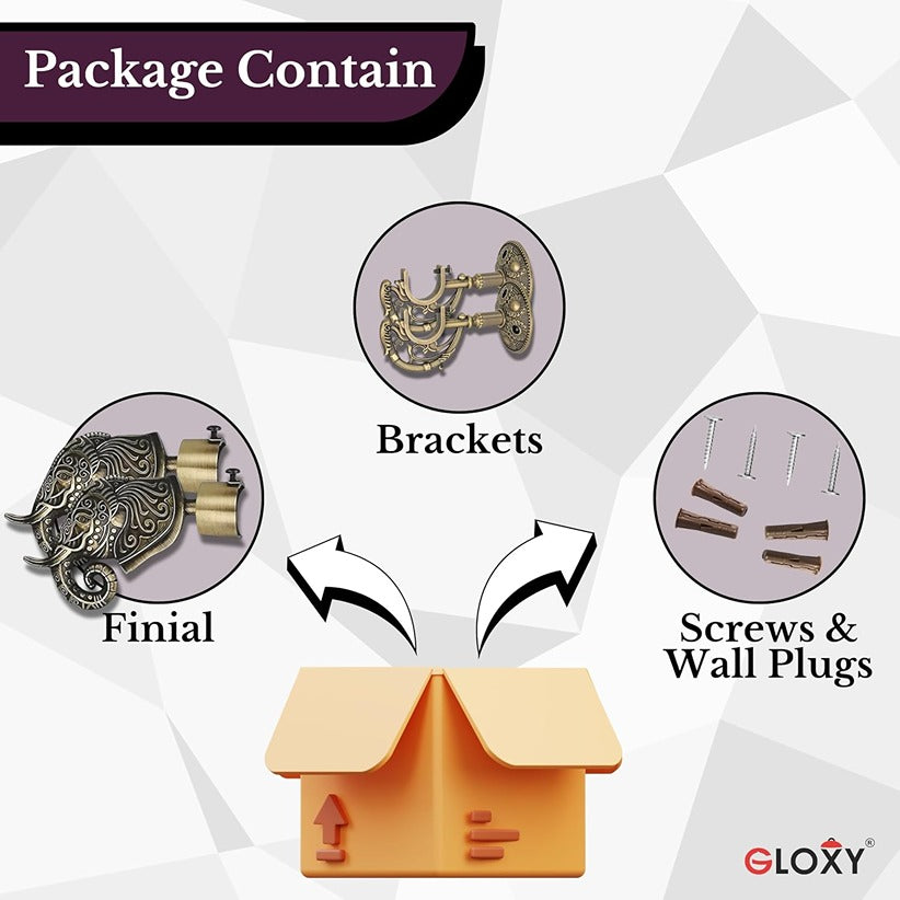 Gloxy Rajwada Royal Aluminium Curtain Rod Finials with Support– Antique