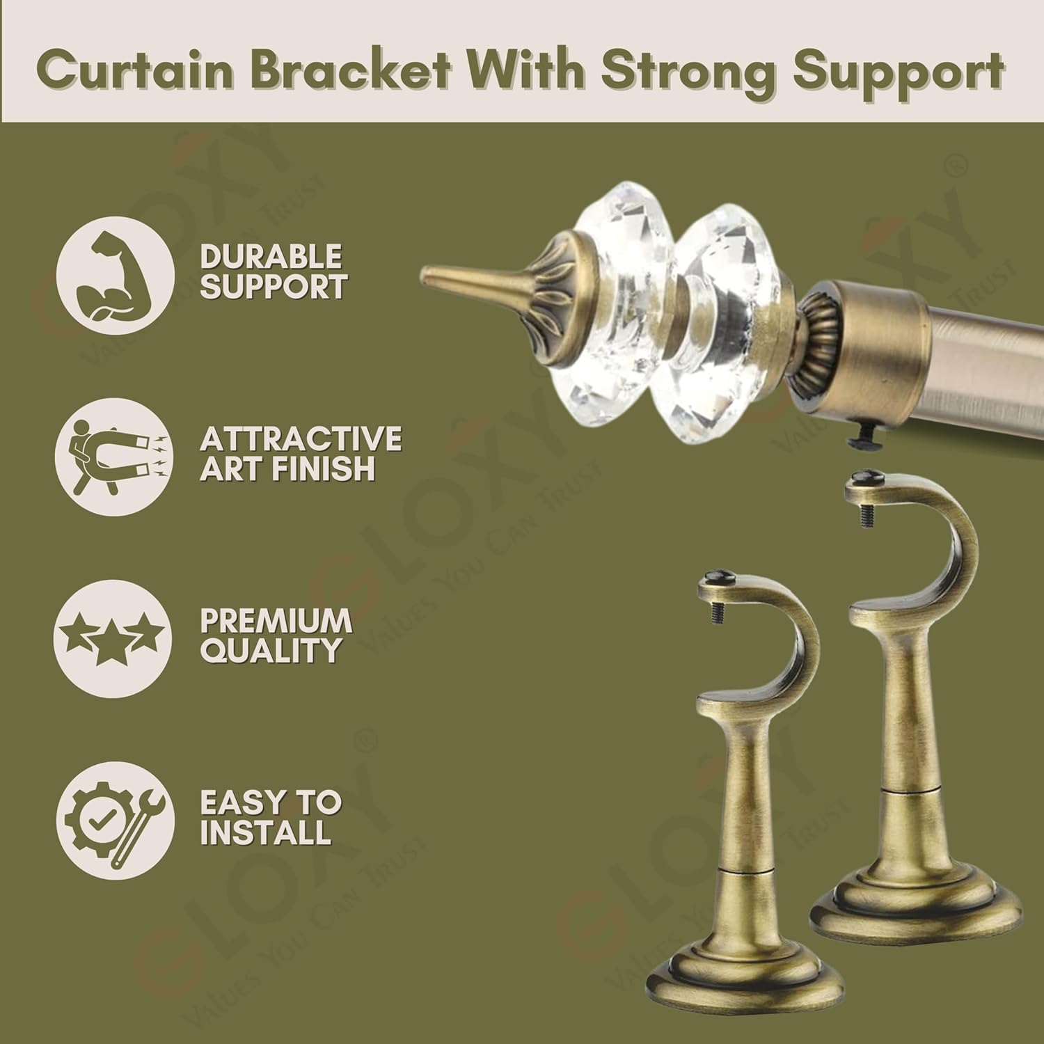Double Diamond Aluminium Curtain Bracket with L Support(Antique)-by GLOXY®