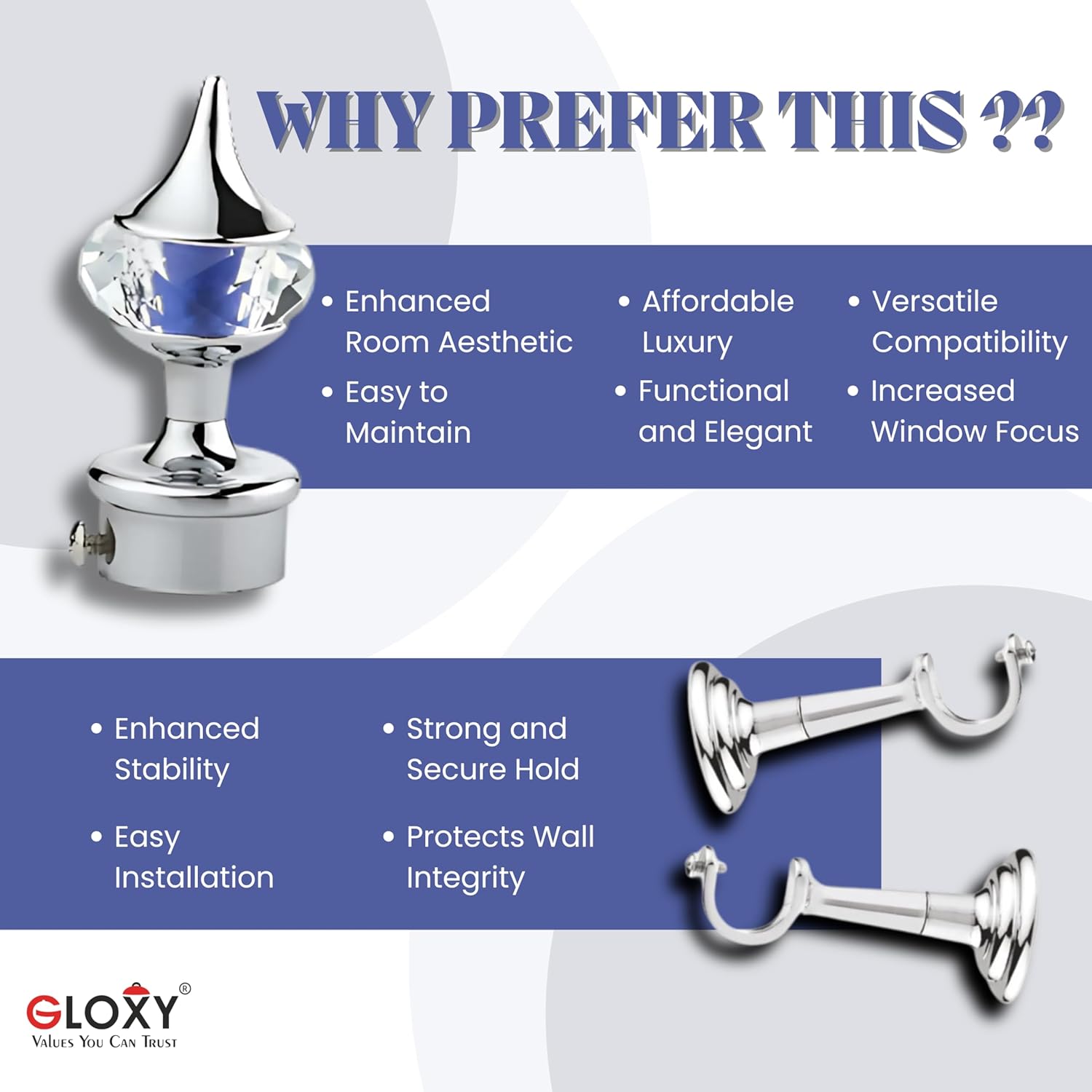 Single Diamond Aluminium Curtain Bracket with L Support(Blue)-by GLOXY®