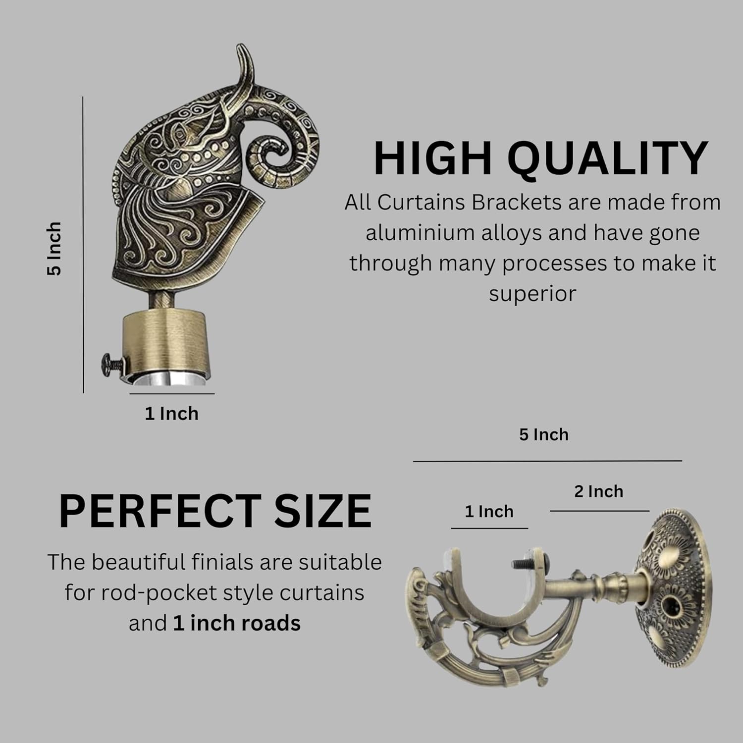 Rajwada Royal Aluminium Curtain Bracket with Support (Antique)-by GLOXY®
