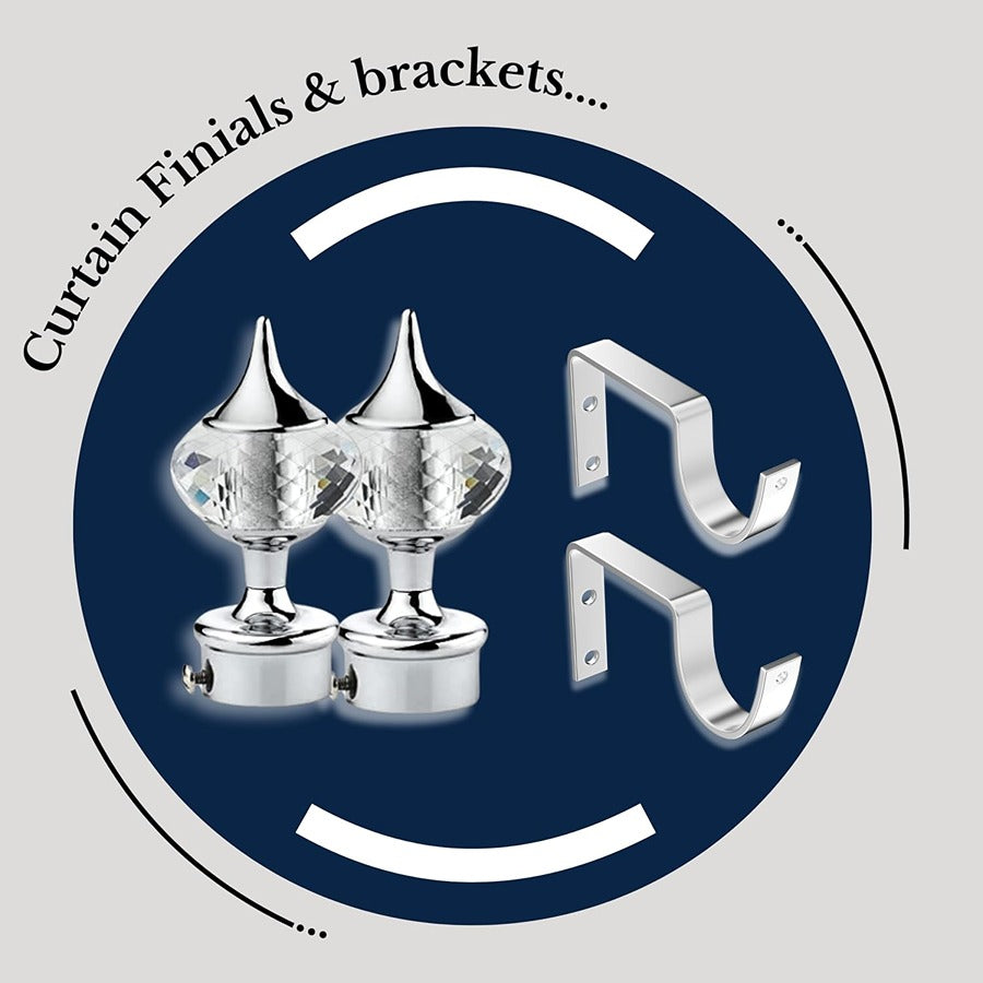 Gloxy Single Diamond Aluminium Curtain Rod Finials with Support– Silver