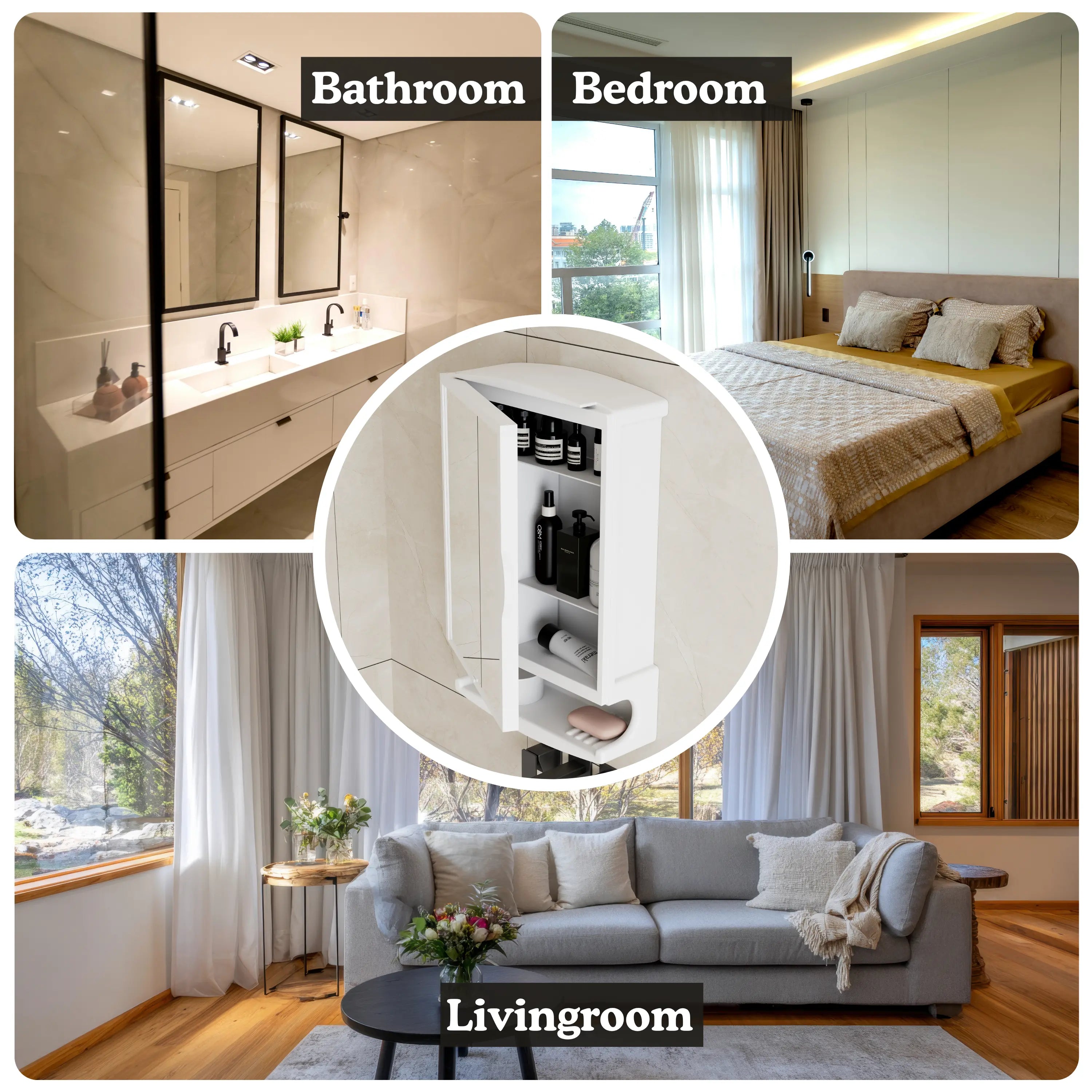 Gloxy Unbreakable Wall-Mounted ABS Bathroom Cabinet with Mirror– White