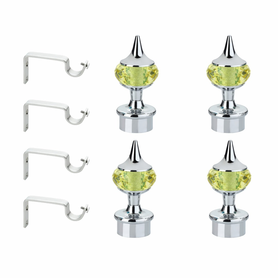 Gloxy Single Diamond Aluminium Curtain Rod Finials with Support– Silver Mix Yellow Pair of 2