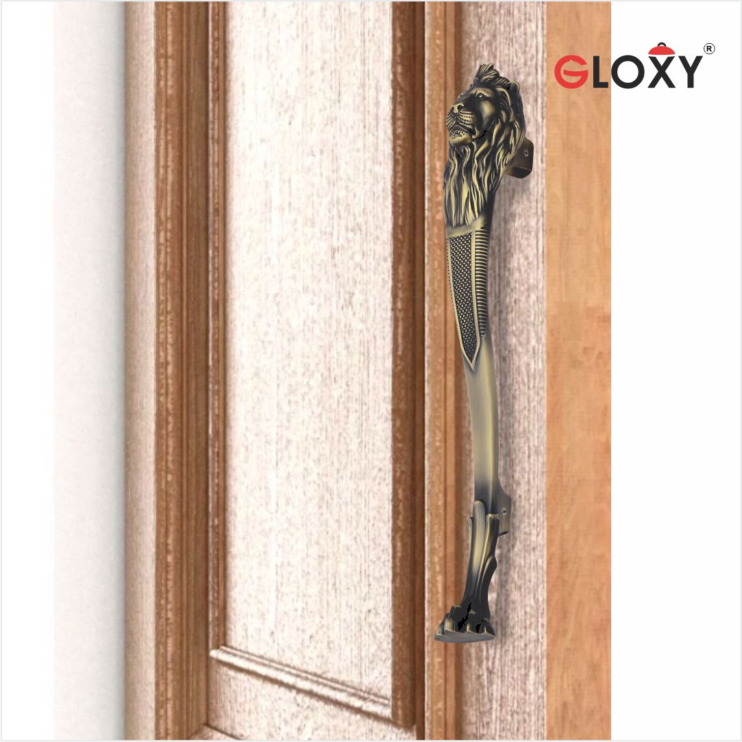 GLOXY  Lion Shape Curved Door Handles for Main Door Handle Decorative Push & Pull Door Handle for All Types of Doors for Home & Offices -Antique Finish