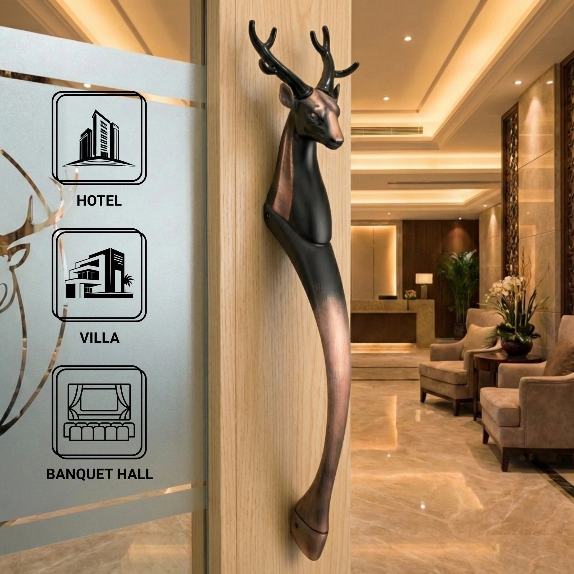 Gloxy Deer Shape Aluminium Main Gate Handle 21 Inch -Copper Black