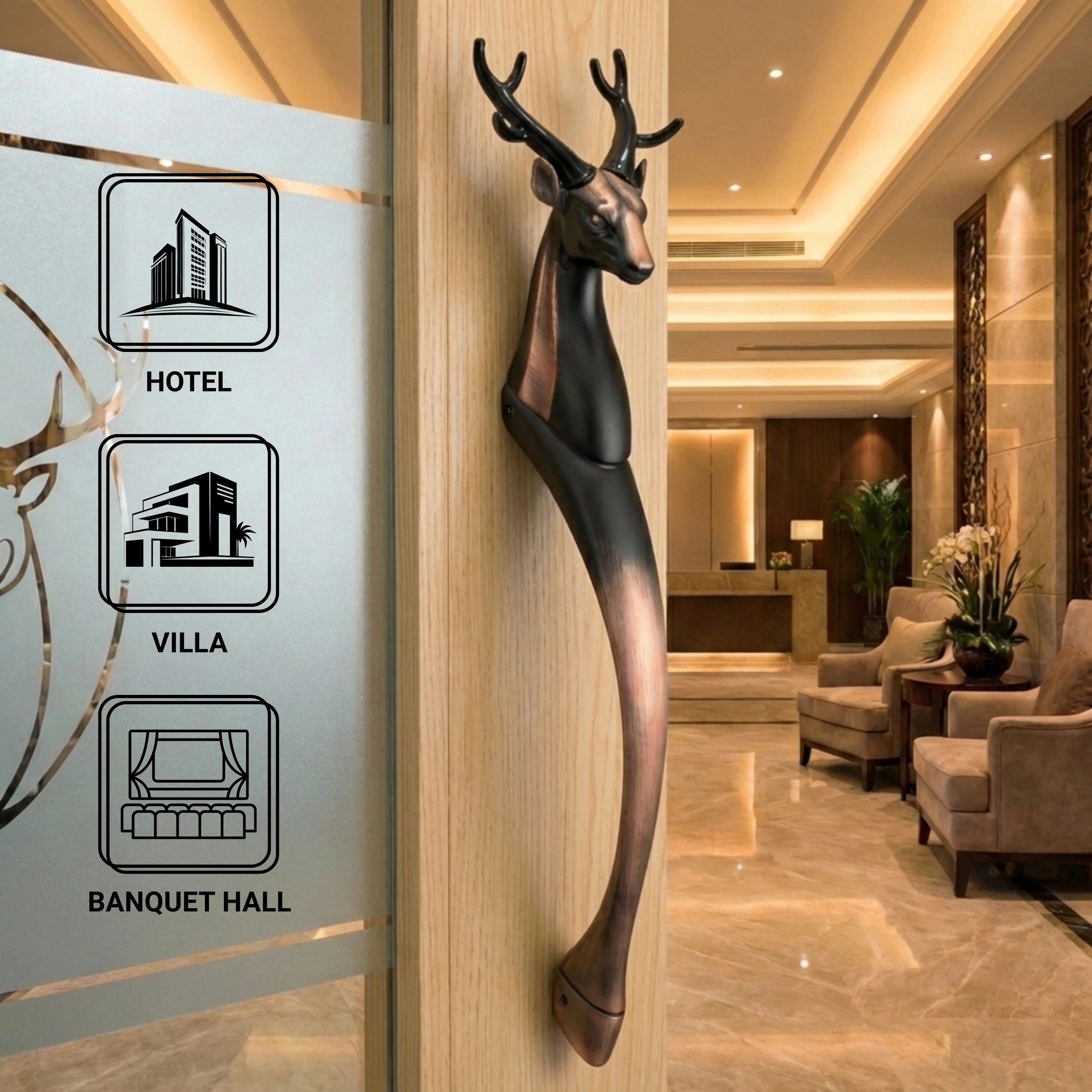 Gloxy Deer Shape Aluminium Main Gate Handle 21 Inch -Copper Black