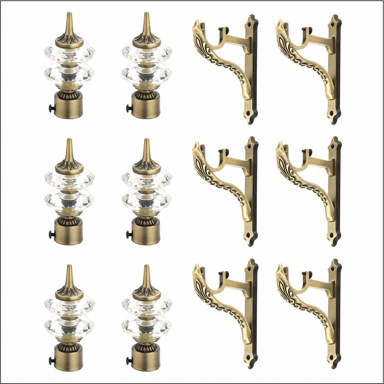 Gloxy Double Diamond Aluminium Curtain Rod Finials with Support– Antique 3 Pair