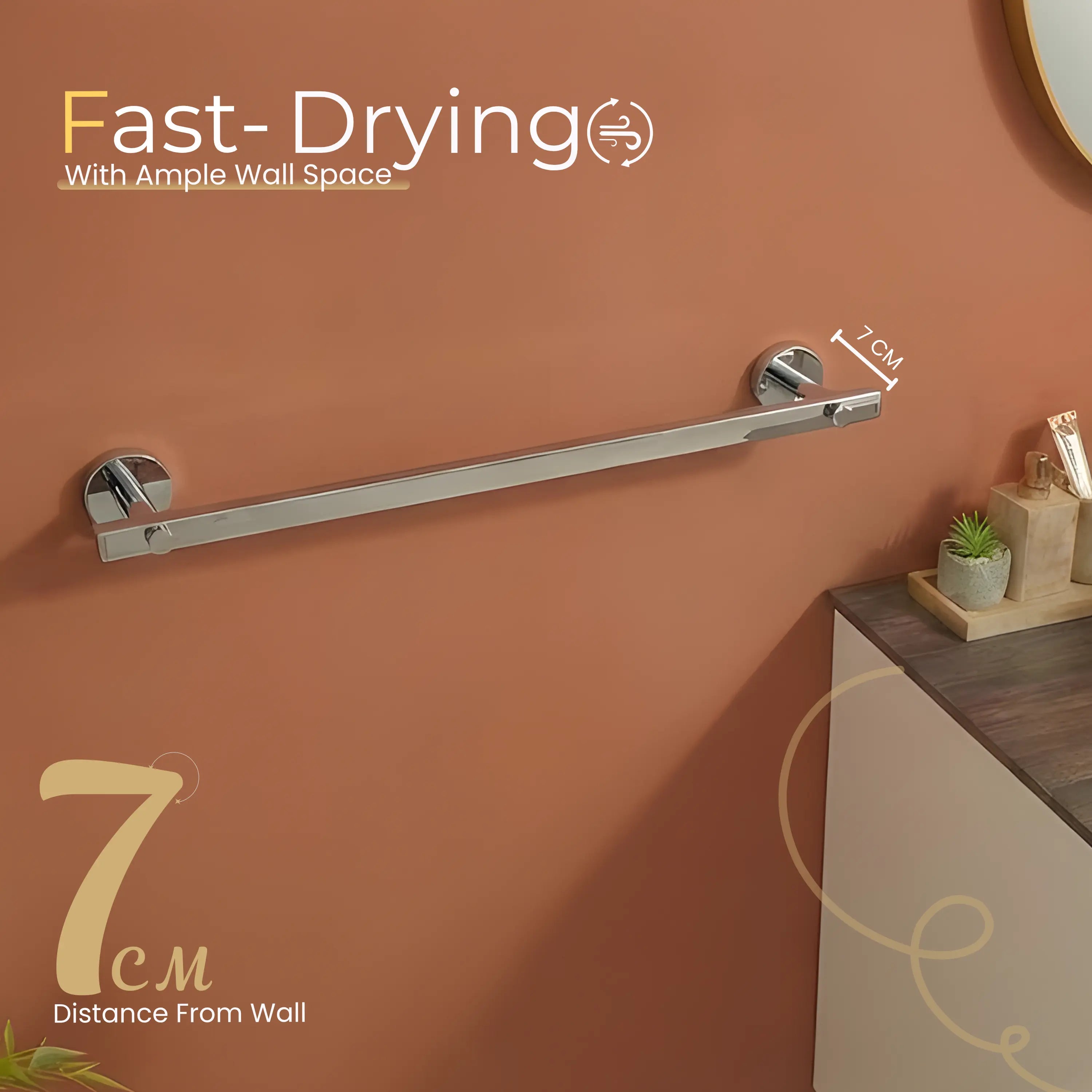 Gloxy SS Towel Rod with silver chrome coating for bathroom -24 Inch