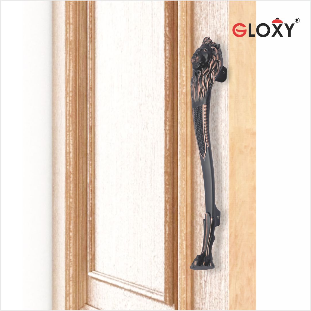 gloxy lion shape aluminium main door handle 12 inch copper black